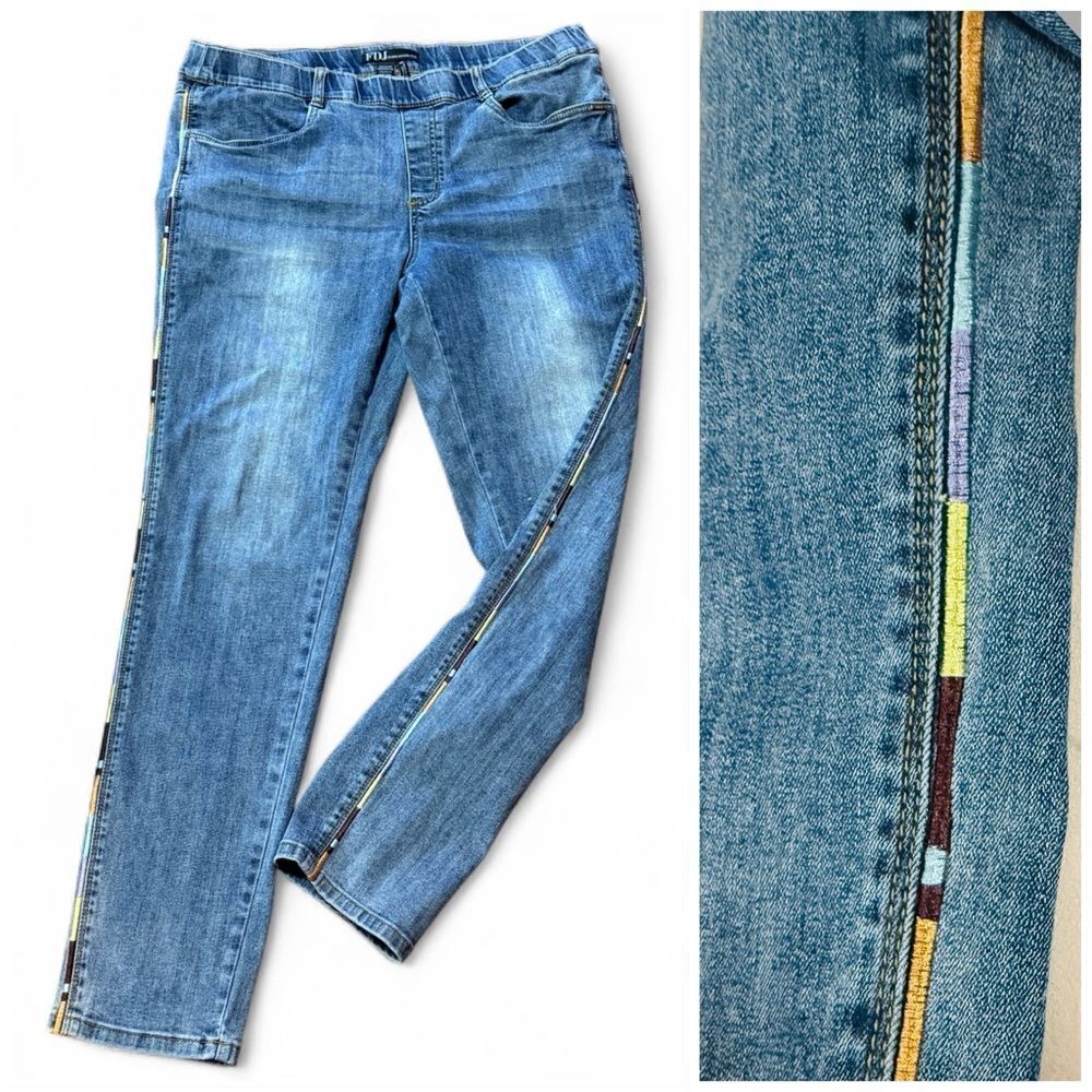 FDJ French Dressing Pull On Jeans With Multi-colored Striped Side Seam Size 14